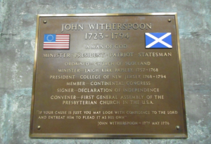 Memorial plaque to John Witherspoon,  the only clergyman to sign the American Declaration of Independence. 