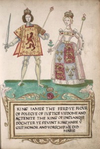 King James IV and his Queen, Margaret Tudor. James received absolution at Paisley Abbey for the role he played in his father's death. In 1308 Robert the Bruce also received absolution at the abbey for the death of his rival, John Comyn. 